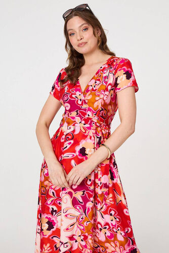 Izabel London – Printed Short Sleeve Wrap Midi Dress